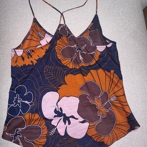 Manuhealii Floral Tank Top - Orange and Brown